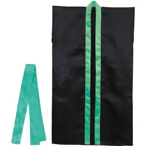 サテンロングハッピ（ハチマキ付） 黒（襟緑） J